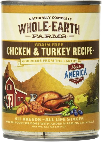 Whole Earth Farms Dog Food Grain-Free Chicken & Turkey Canned Dog Food – 12.7 oz Can